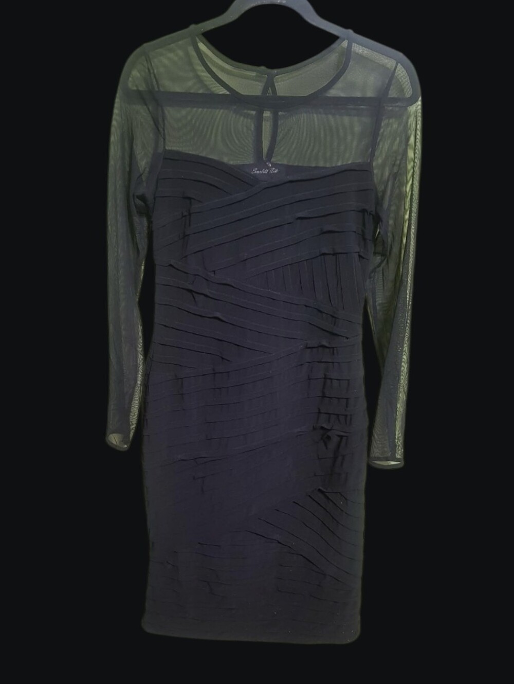 Scarlett Nite Black Long-Sleeve Mesh Panel Bodycon Dress